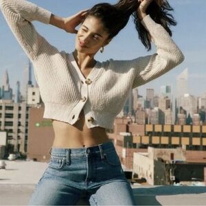 Madewell Women's Cripped Cream Cardigan Sweater, Size L